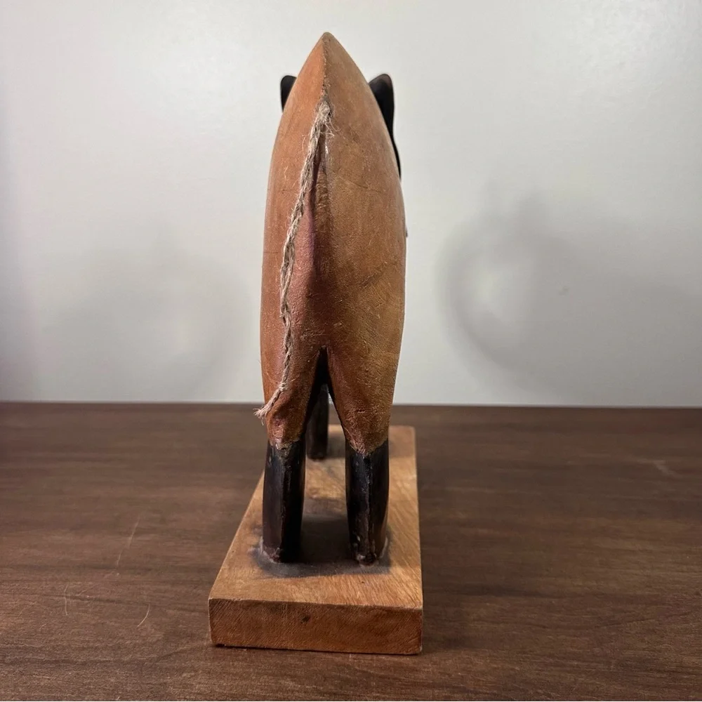 Pier 1 Imports Tropical Hardwood and Tin Hand Carved Elephant Figurine 10” Decor